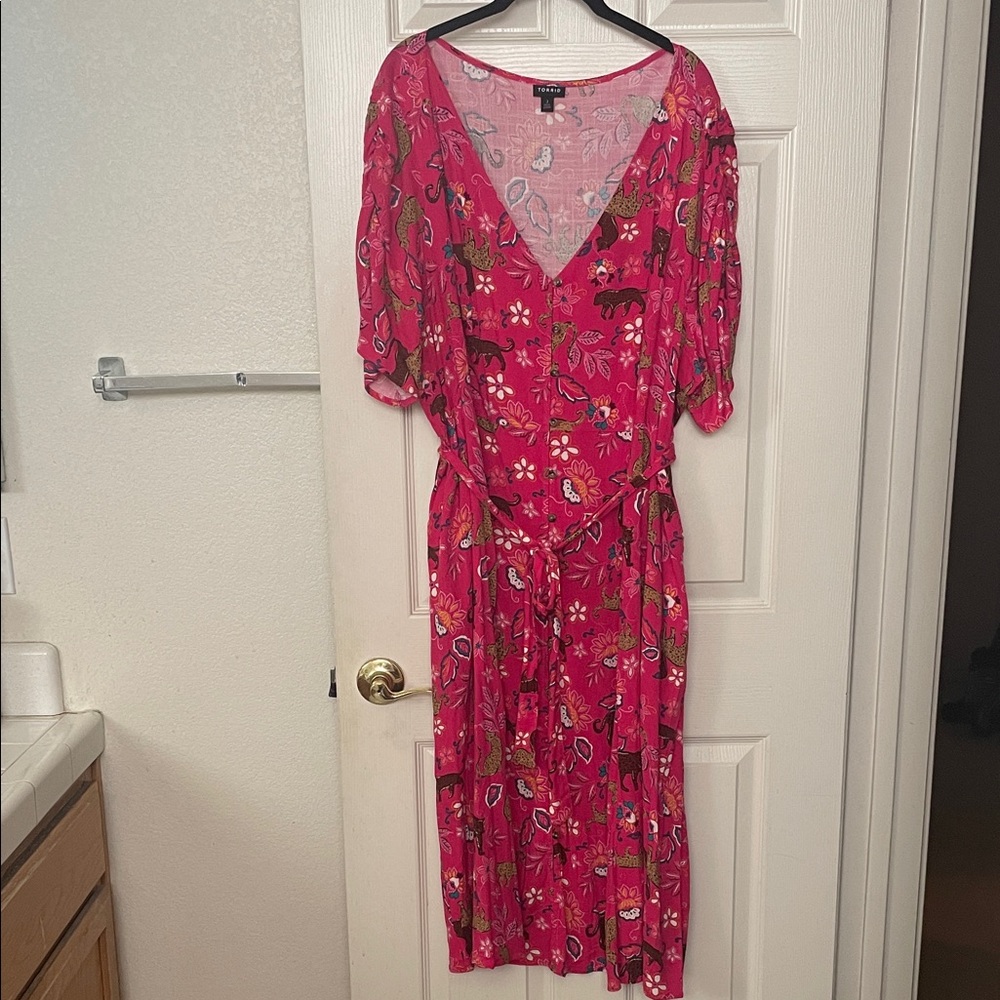 Torrid Rayon Slub Button Front Tie Dress